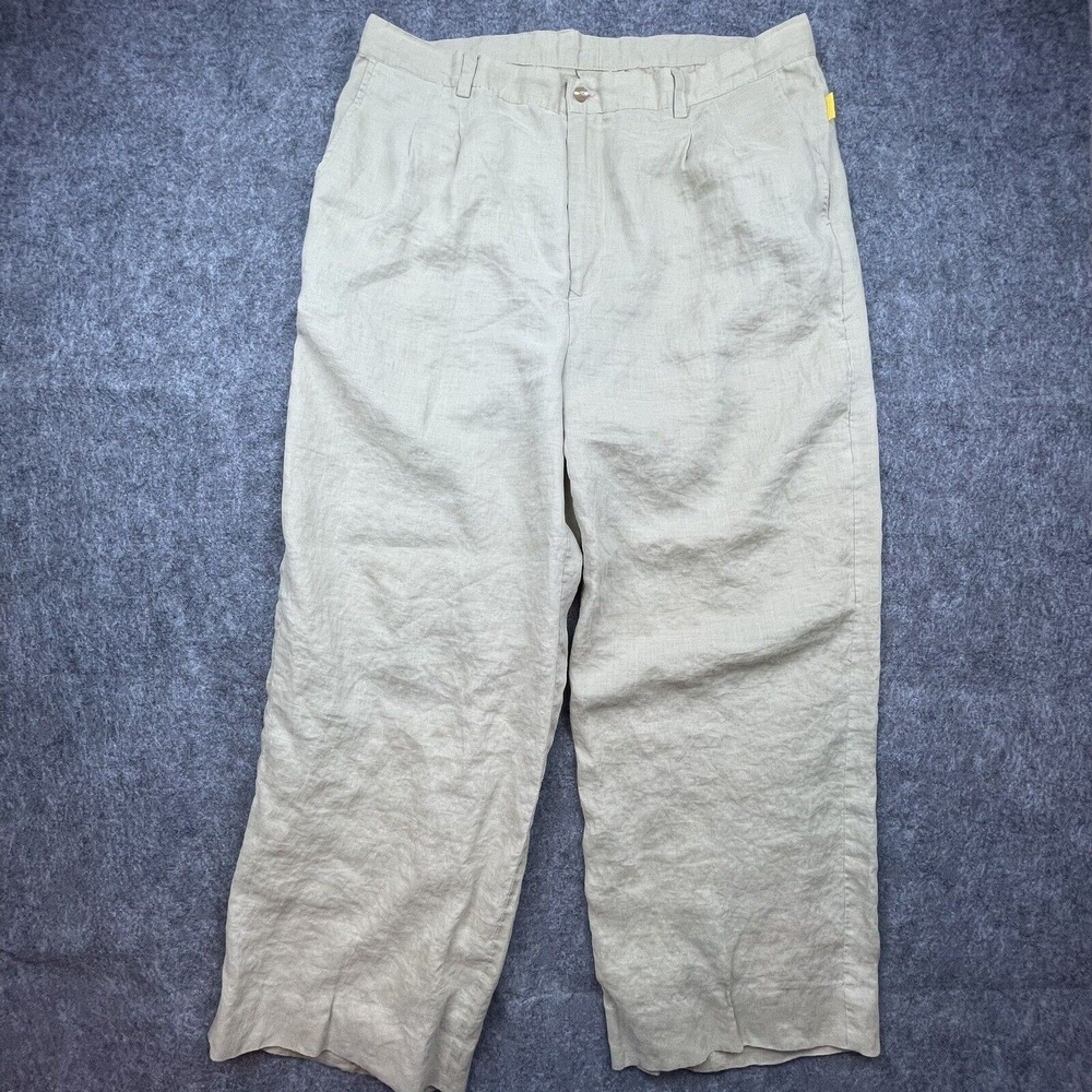 Mecca Gold Pants Mens 40 Khaki Linen Cropped Straight Leg Lightweight Casual